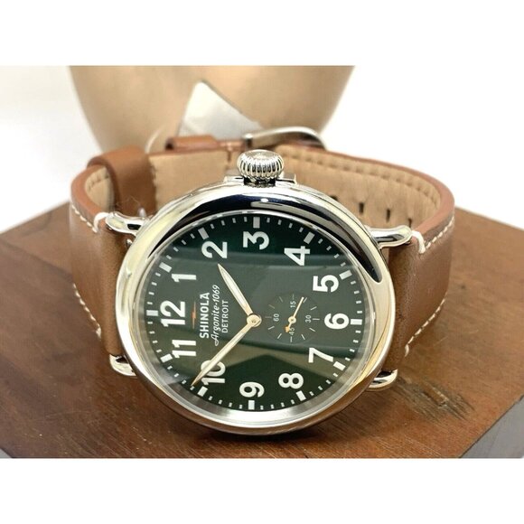 Shinola Men's Watch S0110000038 Runwell Quartz Green Dial Brown Leather 47mm - Picture 10 of 16